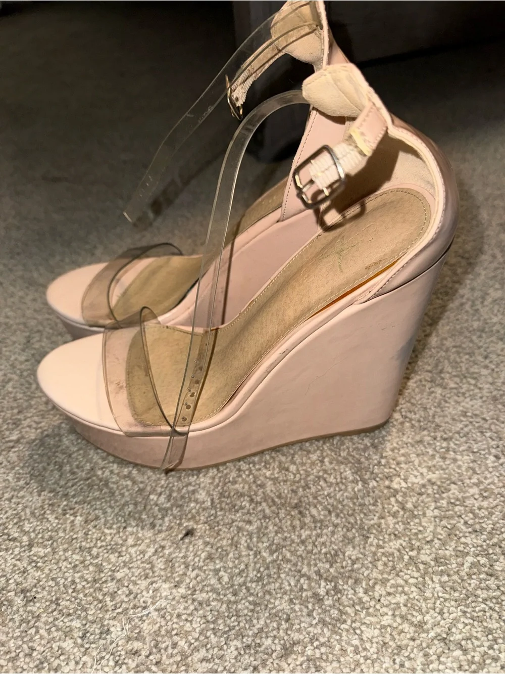 Charlotte Russe Pale Pink Wedge Sandals with Clear Straps- worn once
